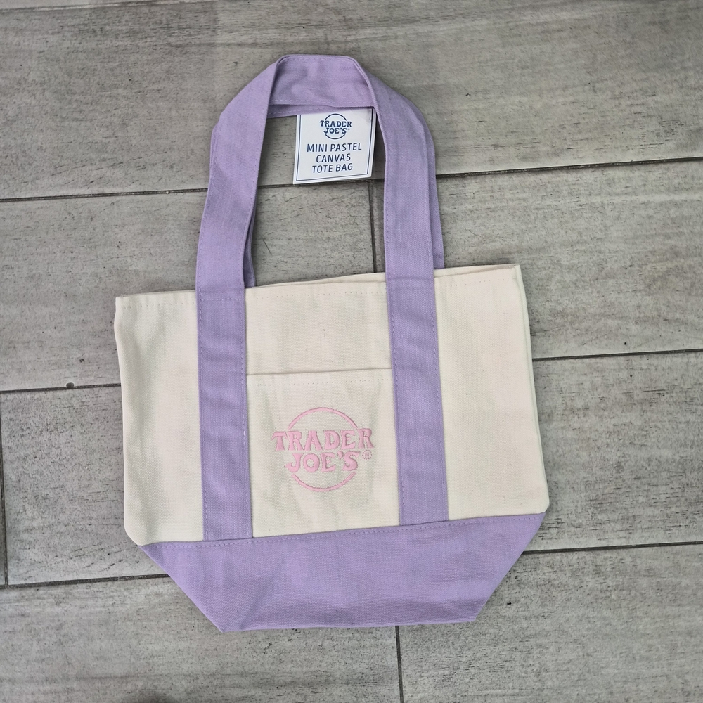 Trader Joe's Mini Pastel Canvas Tote Bag - Cream & Lavender Purple